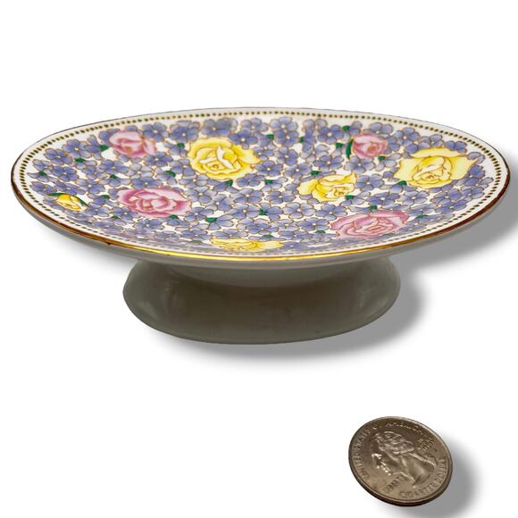 Vintage Otagiri MaryAnn Rose Garden Floral Pedestal Vanity Trinket Soap Dish - Picture 1 of 16
